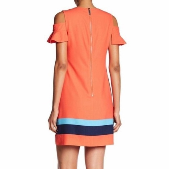 Ted Baker Leea Orange Colorful Floral Print Cold Shoulder Dress Size 2 V Neck - Picture 5 of 12